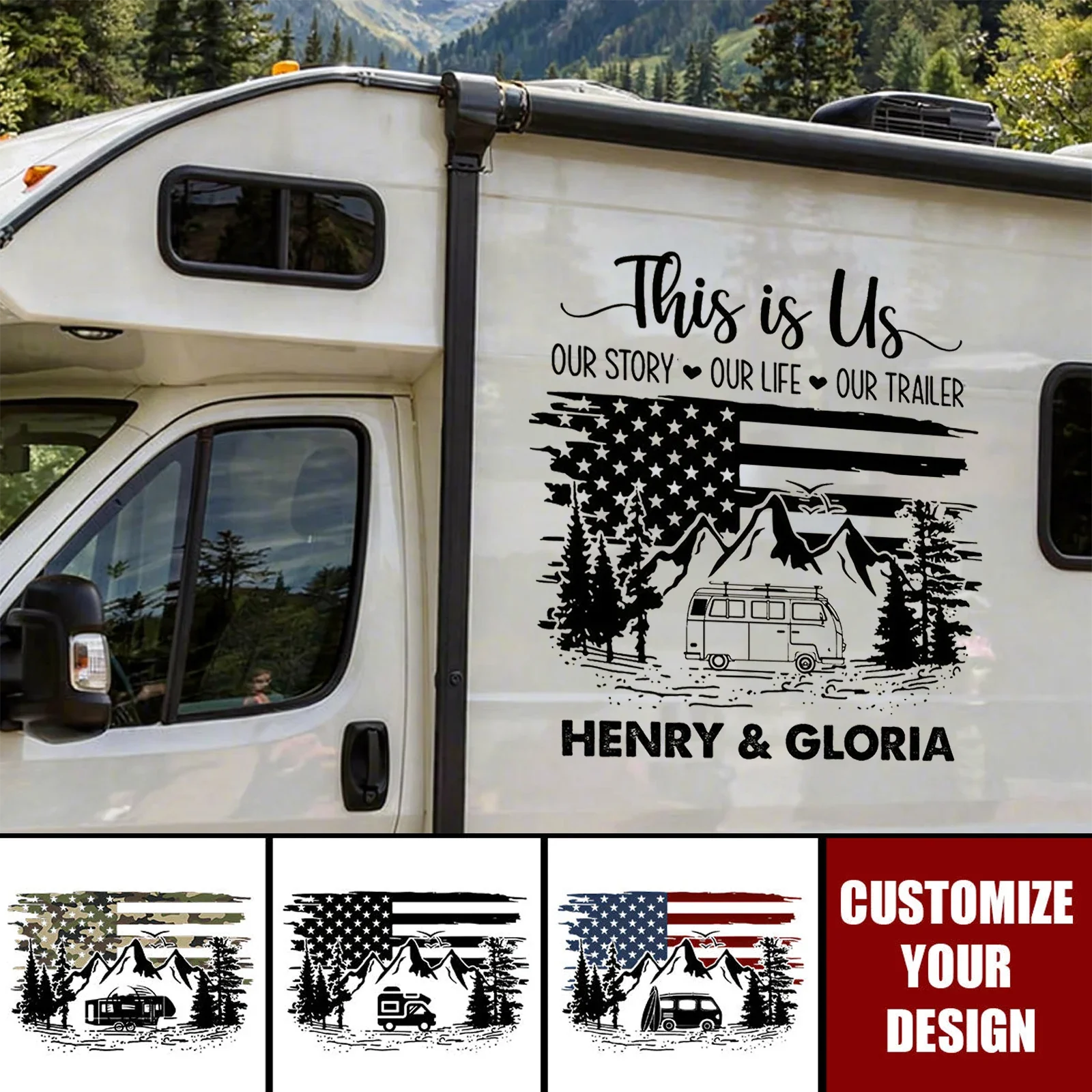Personalized USA Flag RV Decal Custom Camper Sticker Gift for Couples