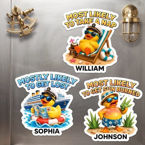 Personalized Funny Acrylic Magnet Most Likely to Get Sunburned Gift for Travelers