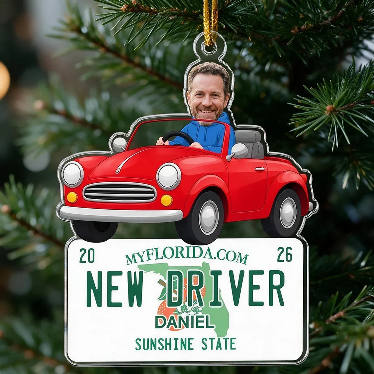 Personalized Acrylic Ornament New Driver Gift Red Convertible