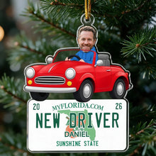 Load image into Gallery viewer, Personalized Acrylic Ornament New Driver Gift Red Convertible
