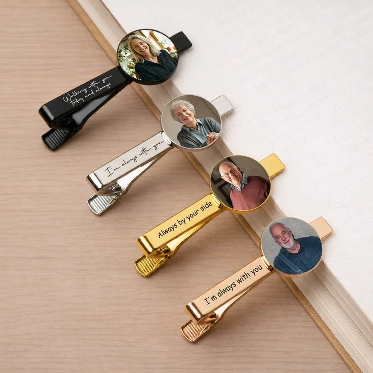 Personalized Stainless Steel Tie Clip with Memorial Portrait Gift for Groom, Wedding Remembrance