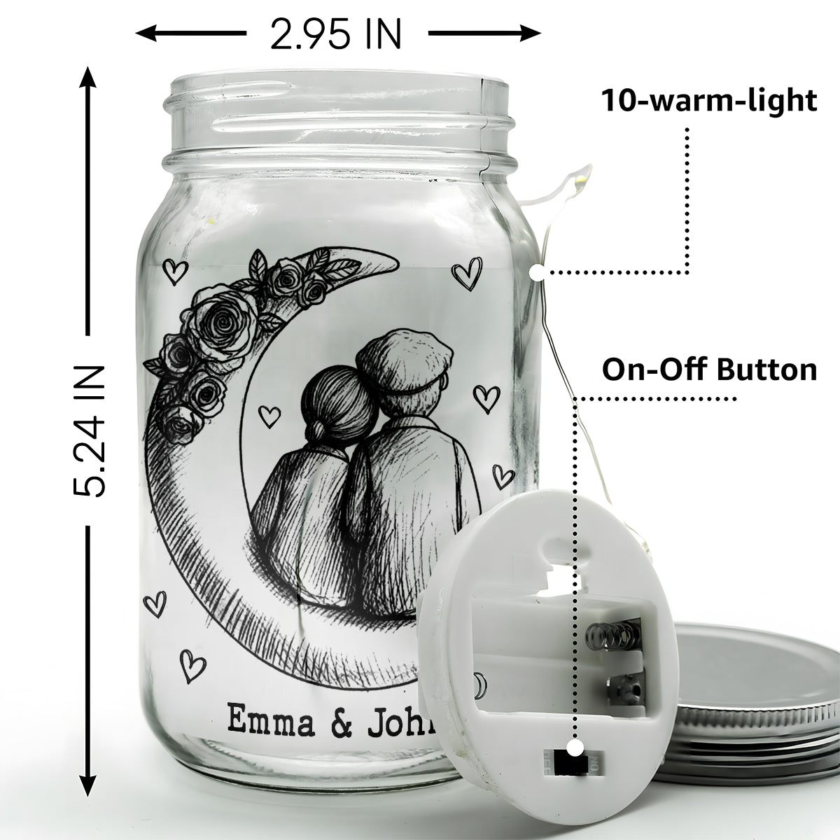 Personalized LED Mason Jar Lights for Couples - Romantic Home Decor Gift Lamp MagicInPrints