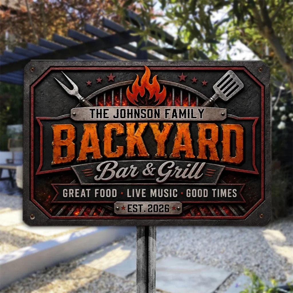 Personalized Iron Sign Custom Name Backyard Grill Decor Gift for Family