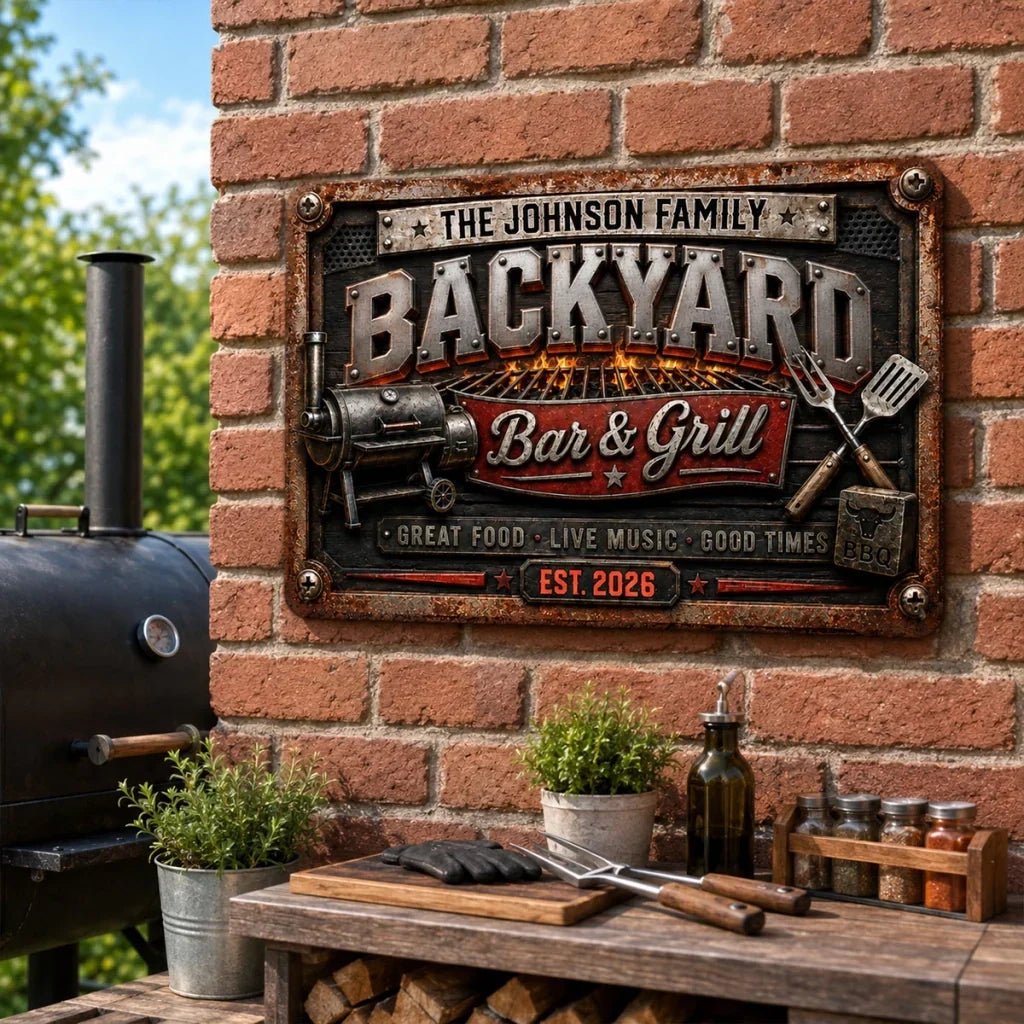 Personalized Rectangular Iron Sign for Backyard Cookout Gift