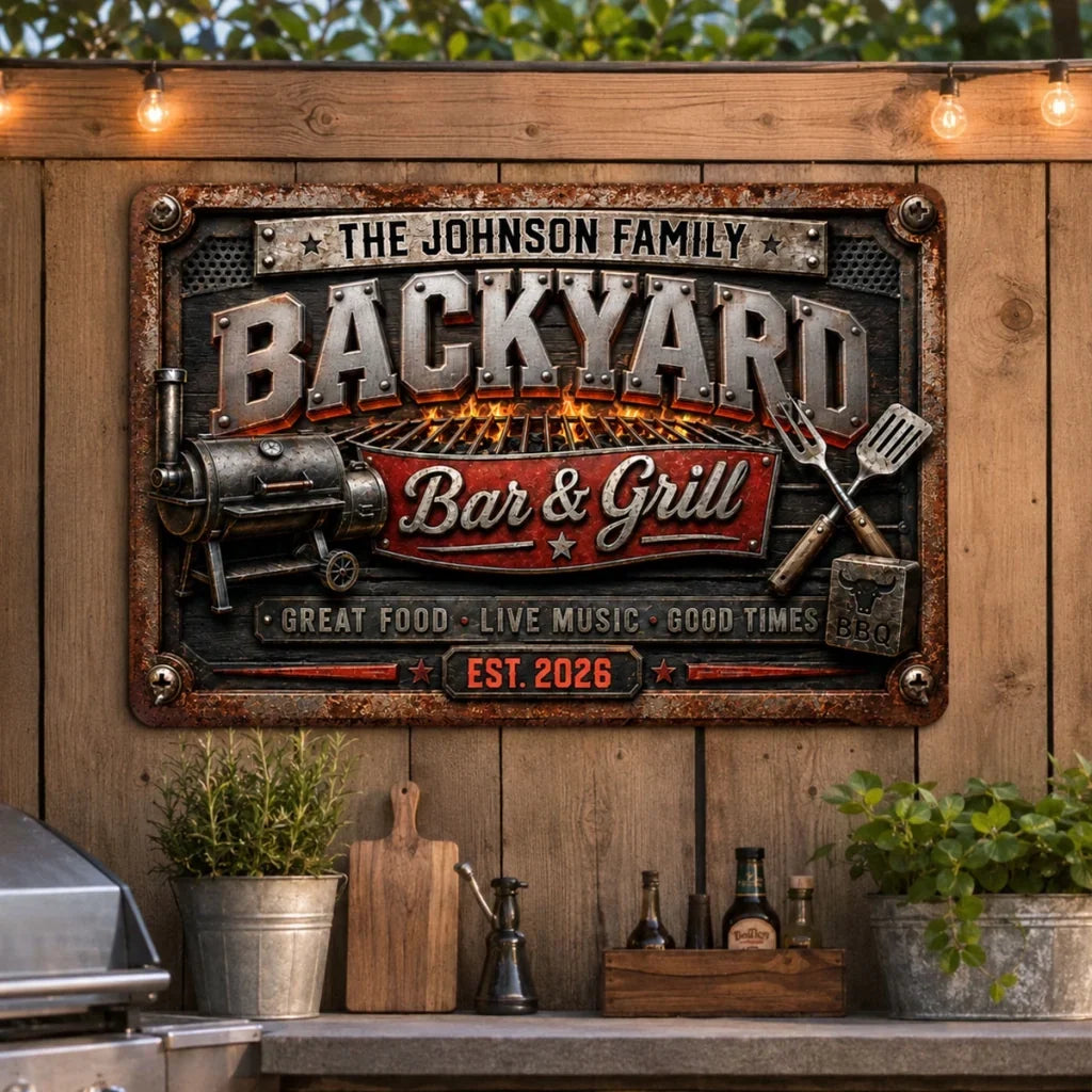Personalized Rectangular Iron Sign for Backyard Cookout Gift