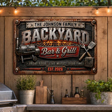 Load image into Gallery viewer, Personalized Rectangular Iron Sign for Backyard Cookout Gift
