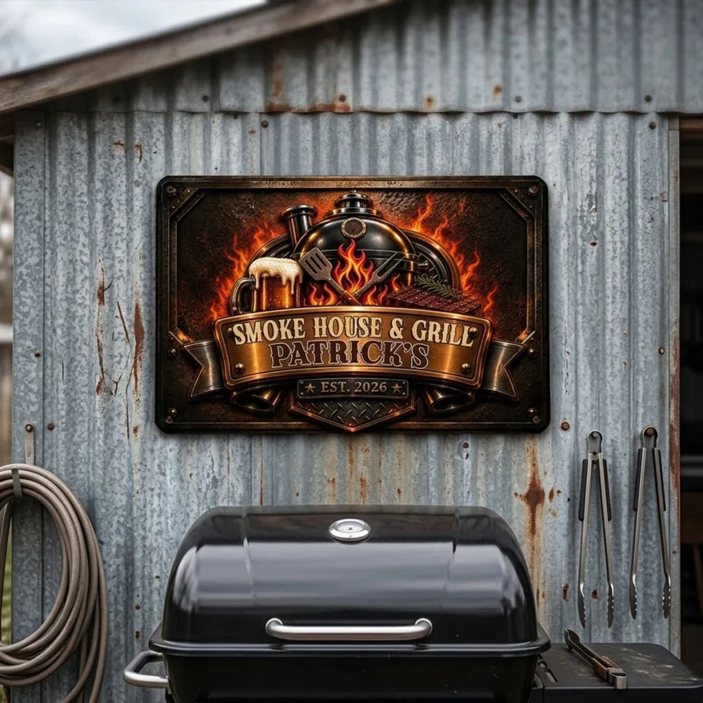 Personalized Rustic Iron Grill Sign Custom Name Gift for Dad