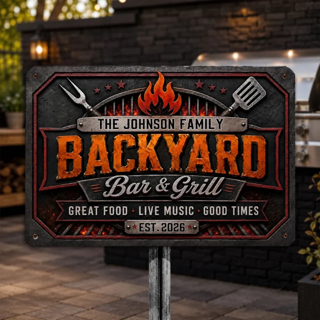 Personalized Iron Sign Custom Name Backyard Grill Decor Gift for Family