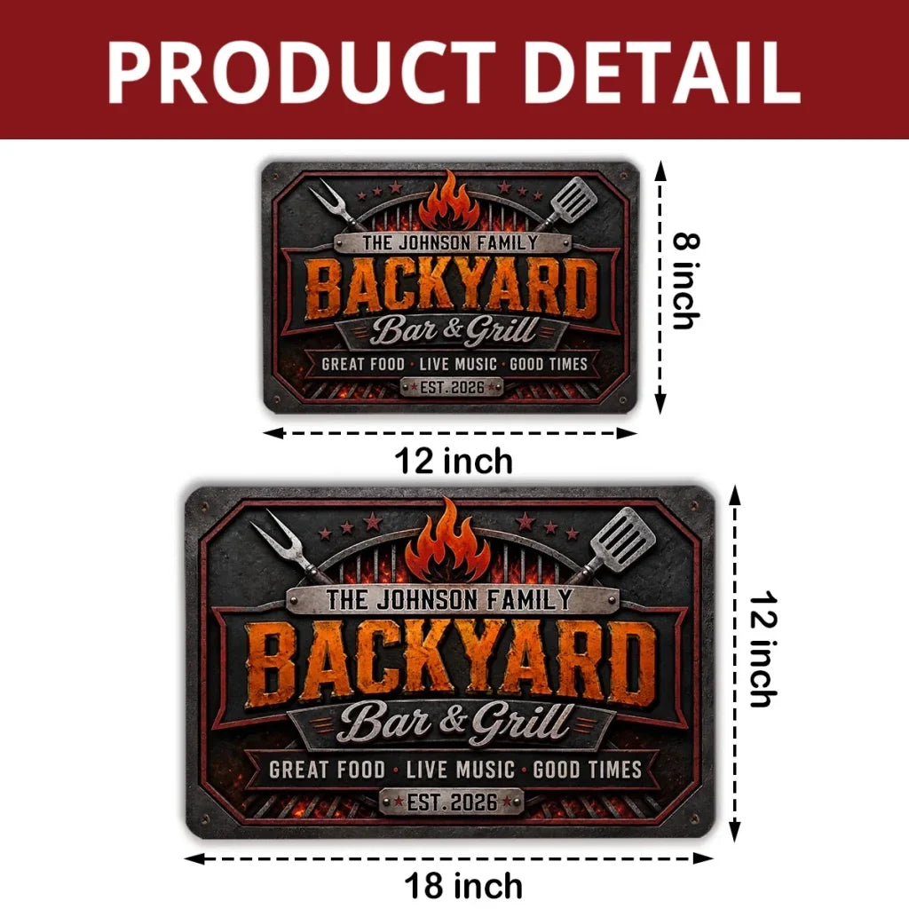 Personalized Iron Sign Custom Name Backyard Grill Decor Gift for Family