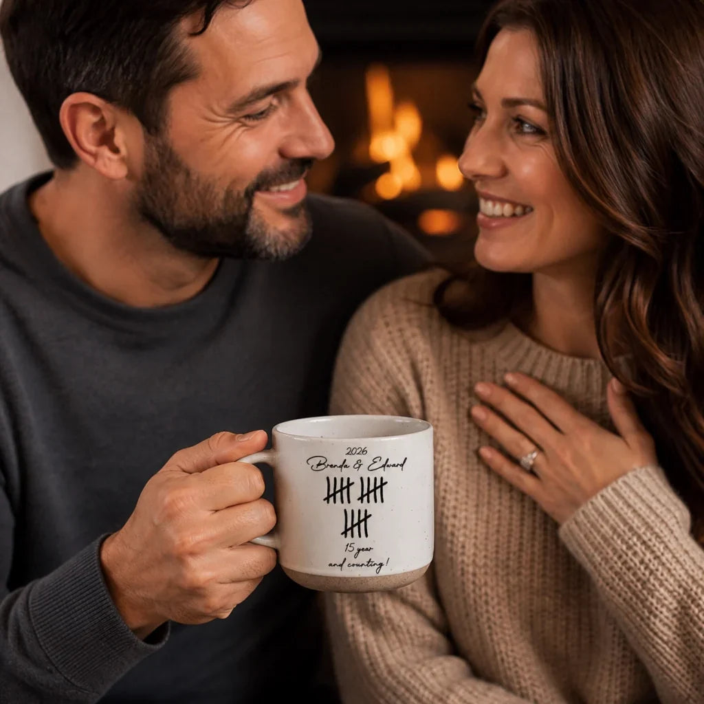 Personalized Ceramic Pottery Mug Tally Design Gift for Couples
