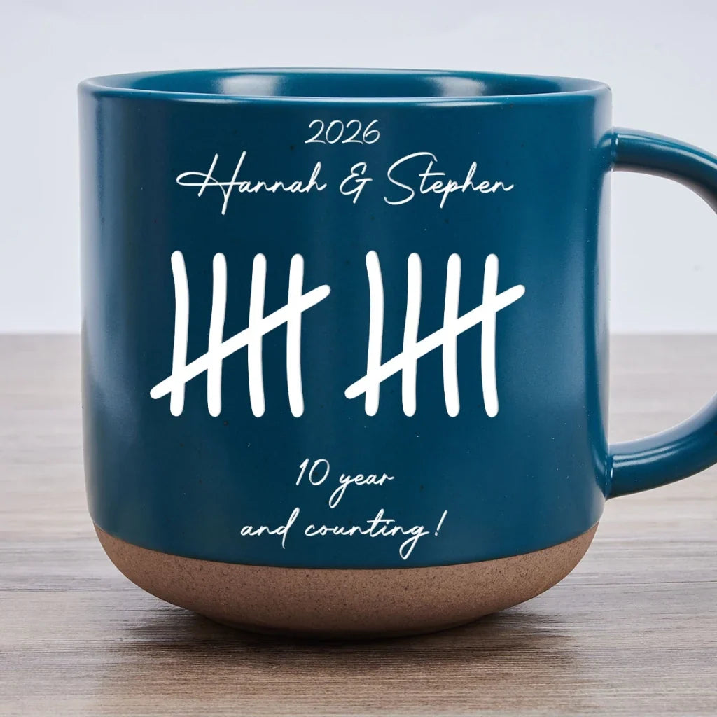 Personalized Ceramic Pottery Mug Tally Design Gift for Couples