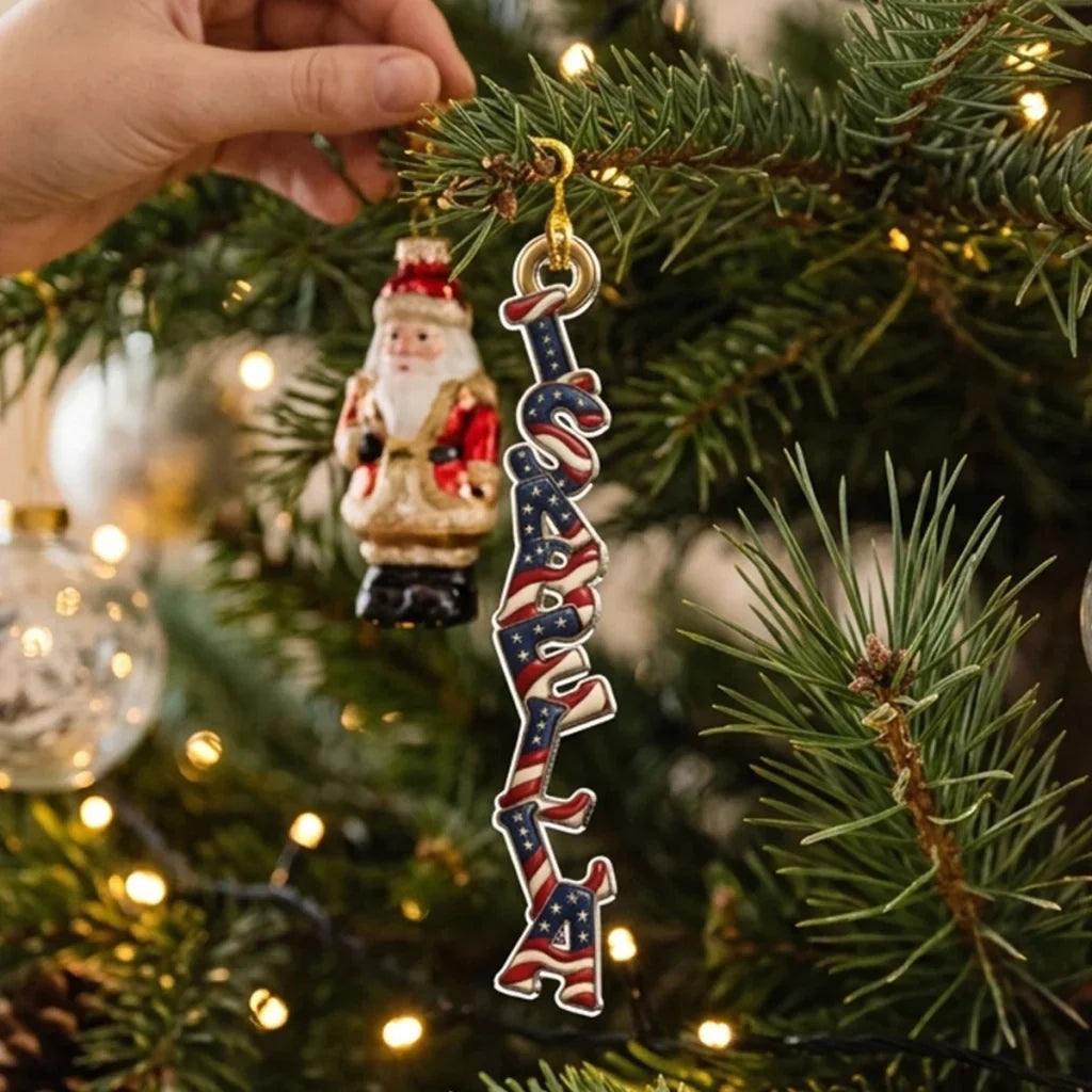 Personalized American Flag Acrylic Ornament Unique Holiday Gift for Family