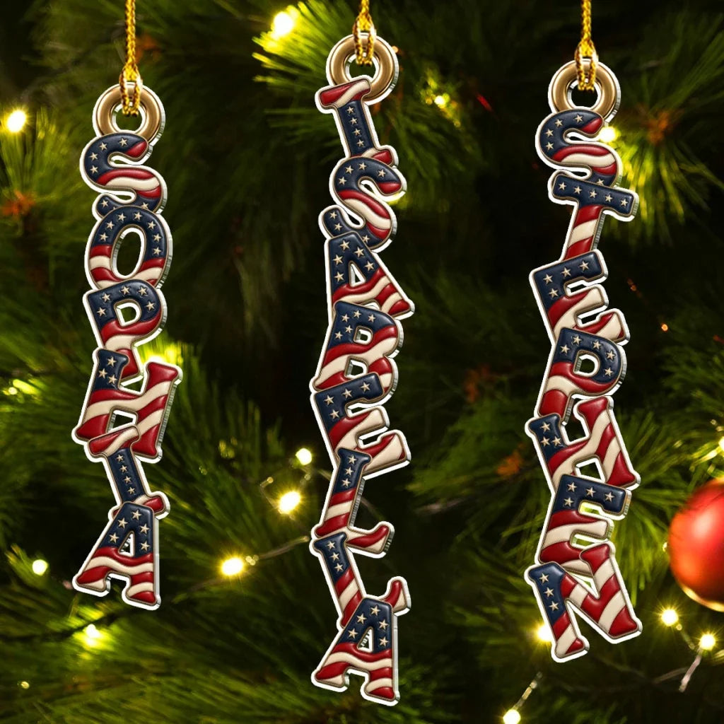 Personalized American Flag Acrylic Ornament Unique Holiday Gift for Family