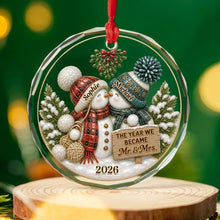 Load image into Gallery viewer, Personalized Crystal Ornament Kissing Snowmen Couples Gift
