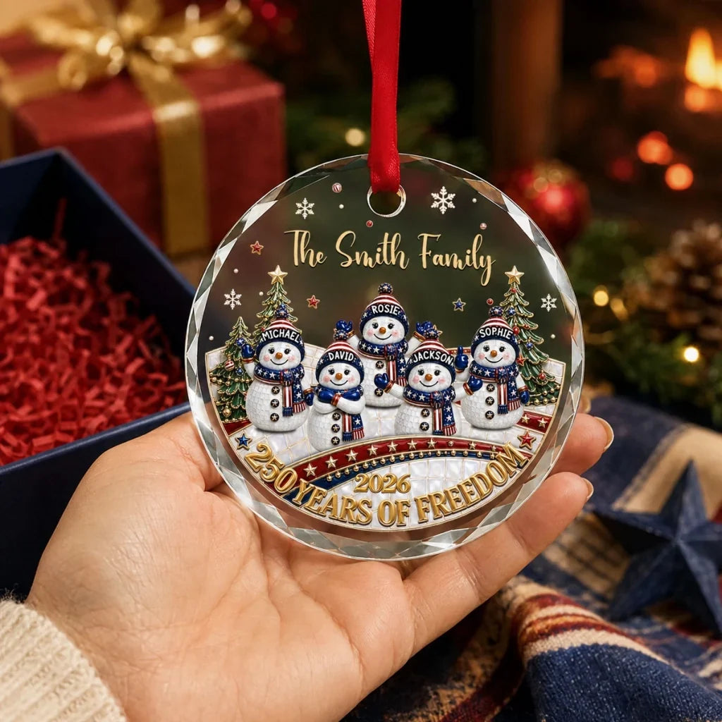 Personalized Crystal Snowman Family Ornament USA Gift for Christmas