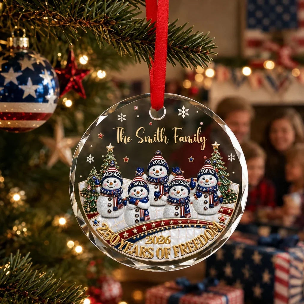 Personalized Crystal Snowman Family Ornament USA Gift for Christmas