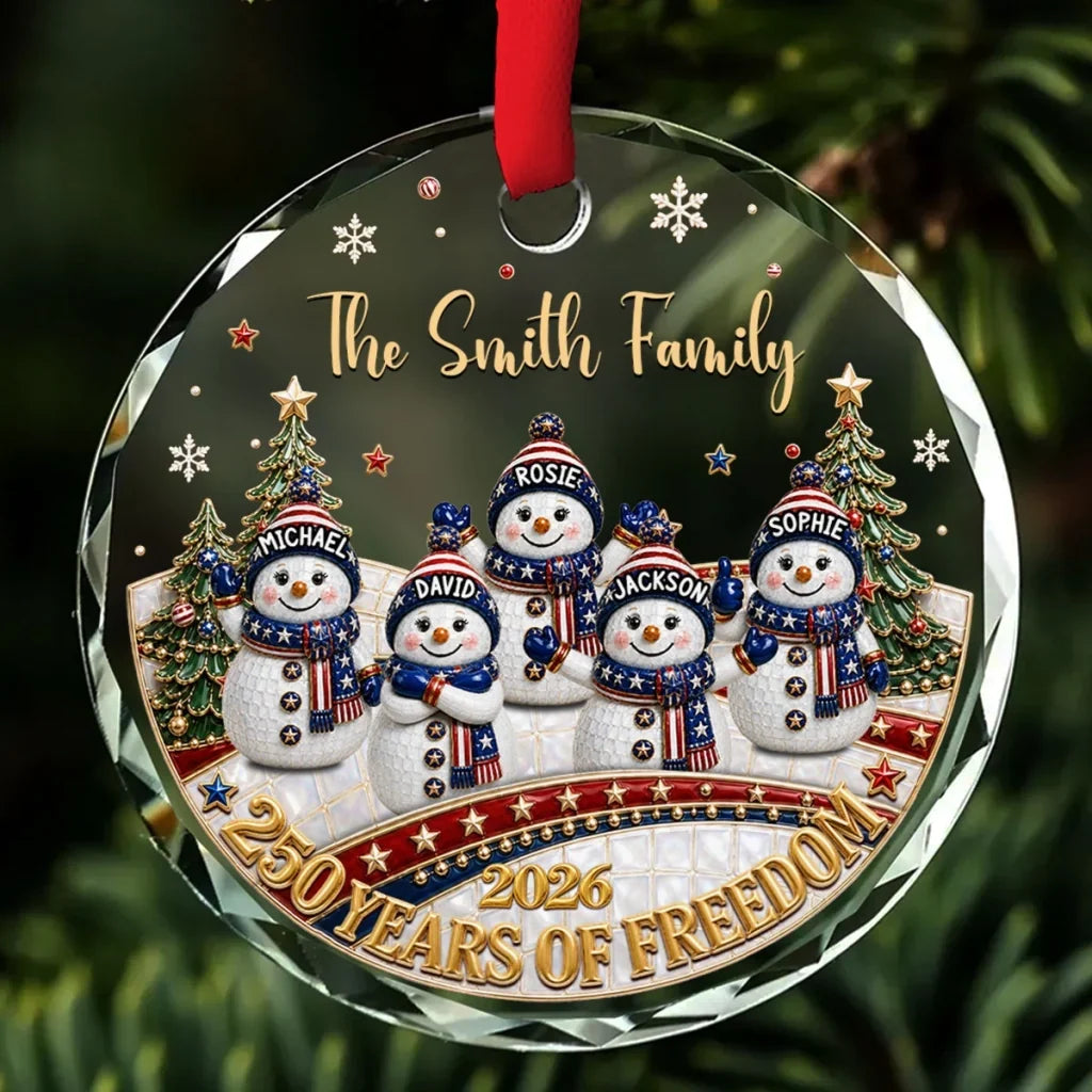 Personalized Crystal Snowman Family Ornament USA Gift for Christmas