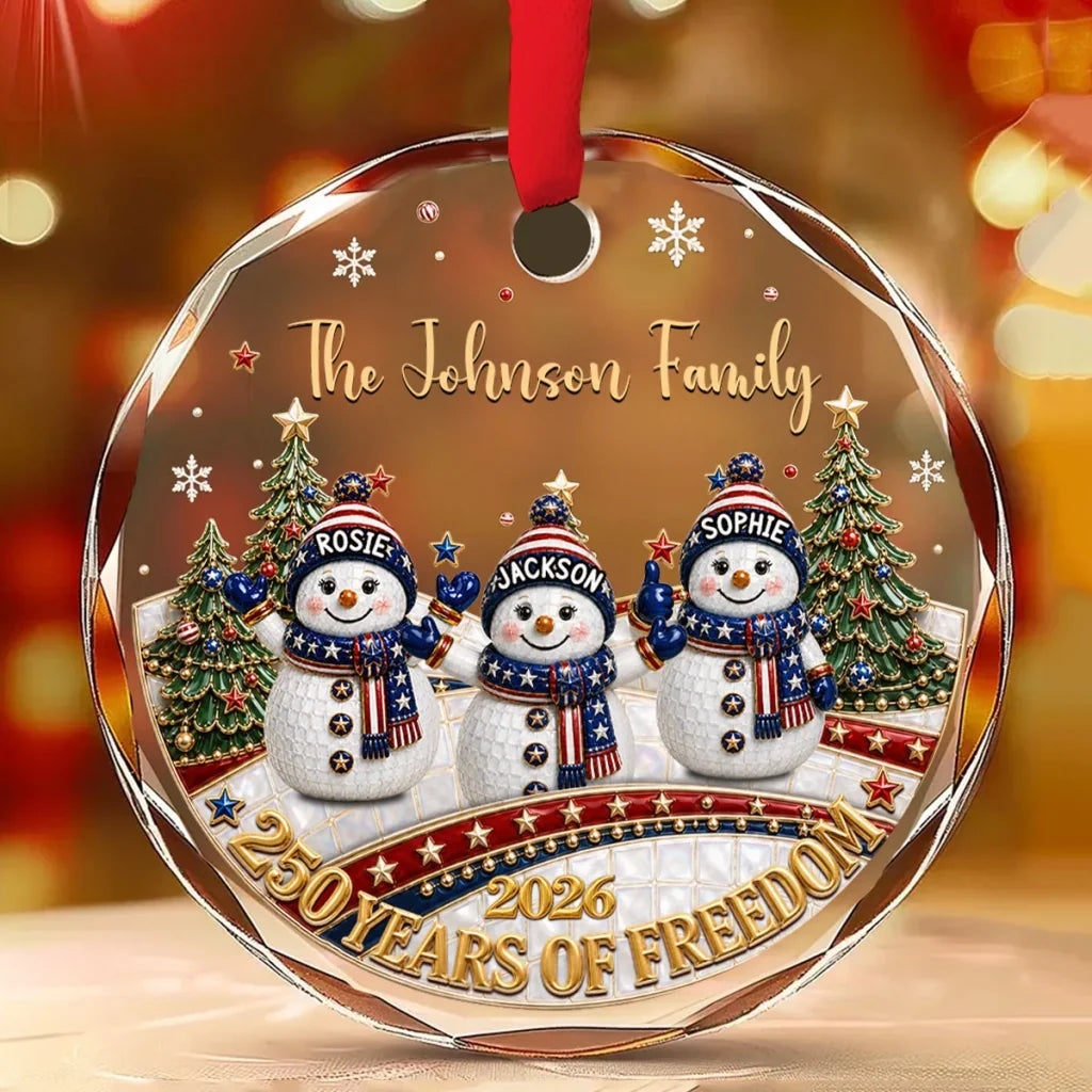 Personalized Crystal Snowman Family Ornament USA Gift for Christmas