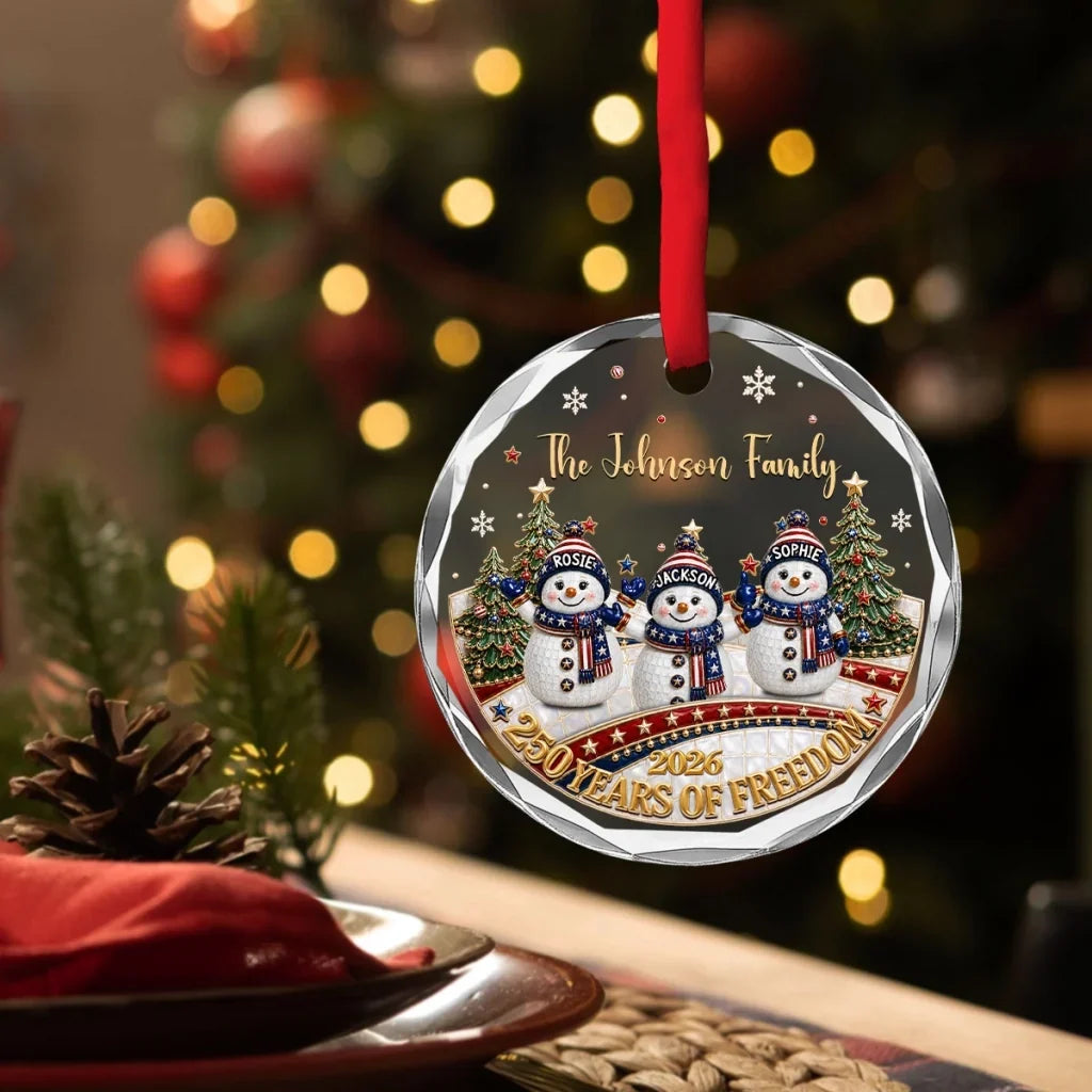 Personalized Crystal Snowman Family Ornament USA Gift for Christmas