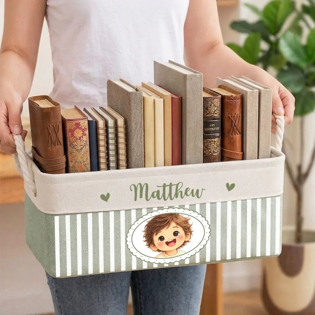 Personalized Cotton Linen Rope Basket Cute Child Portrait Gift for Kids