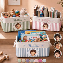 Load image into Gallery viewer, Personalized Cotton Linen Rope Basket Cute Child Portrait Gift for Kids
