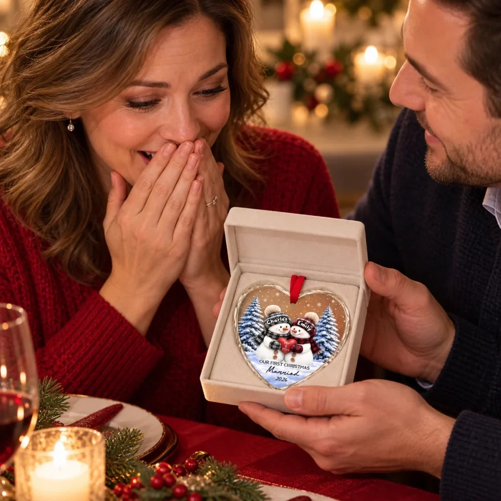 Personalized Crystal Heart Ornament for Newlyweds Christmas Gift