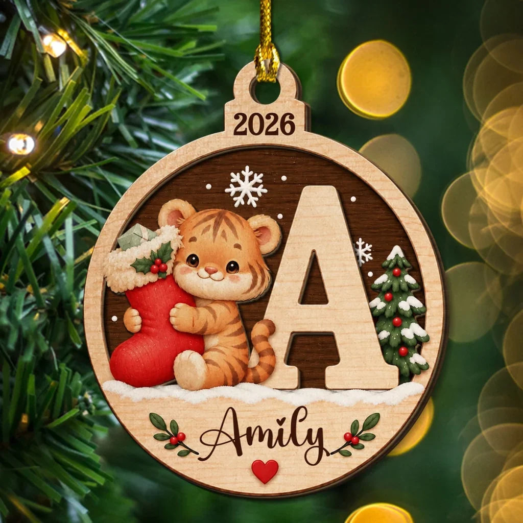 Personalized Wooden Christmas Ornament Cute Winter Animals Gift for Family