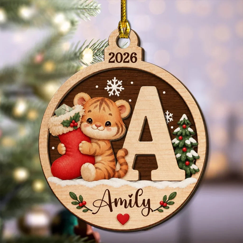 Personalized Wooden Christmas Ornament Cute Winter Animals Gift for Family