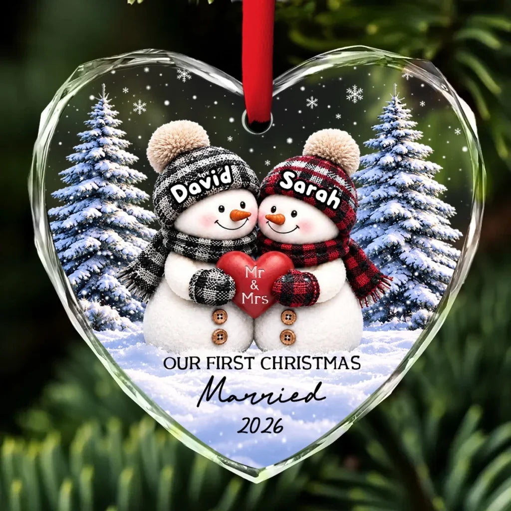 Personalized Crystal Heart Ornament for Newlyweds Christmas Gift