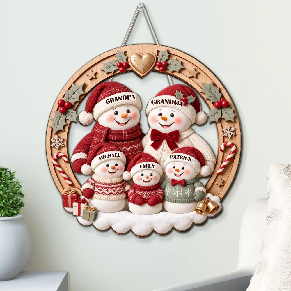 Personalized Snowman Family Wooden Sign Unique Christmas Gift for Grandparents