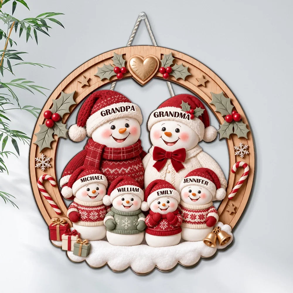 Personalized Snowman Family Wooden Sign Unique Christmas Gift for Grandparents