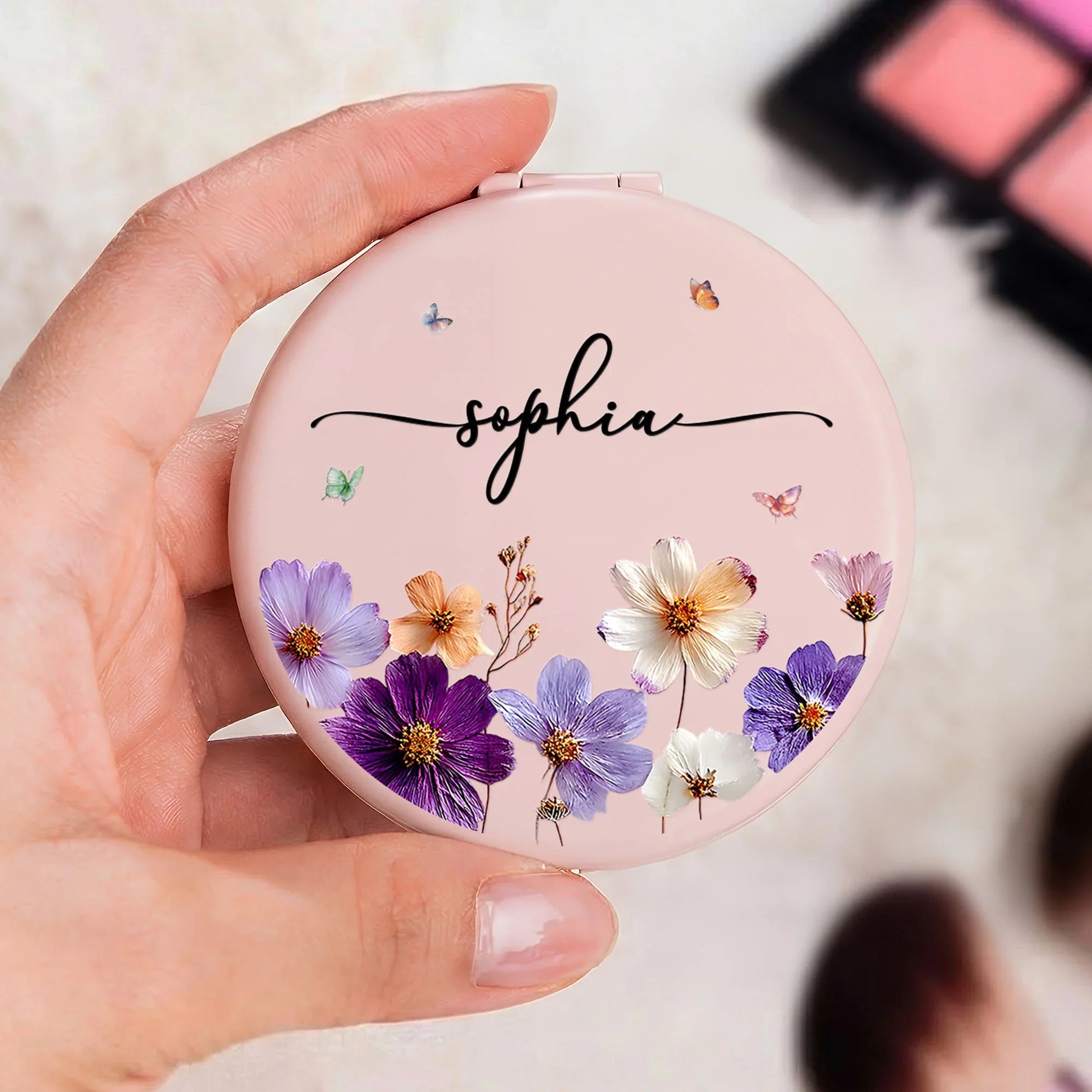 Personalized Floral Compact Mirror for Women - Custom Name Gift Beauty Tools MagicInPrints