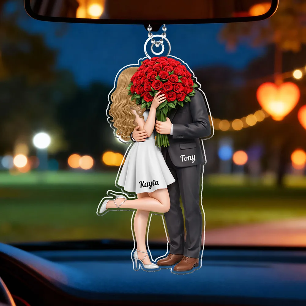 Personalized Couple Car Ornament with Names and Roses - Romantic Gift for Weddings Car Hanger MagicInPrints
