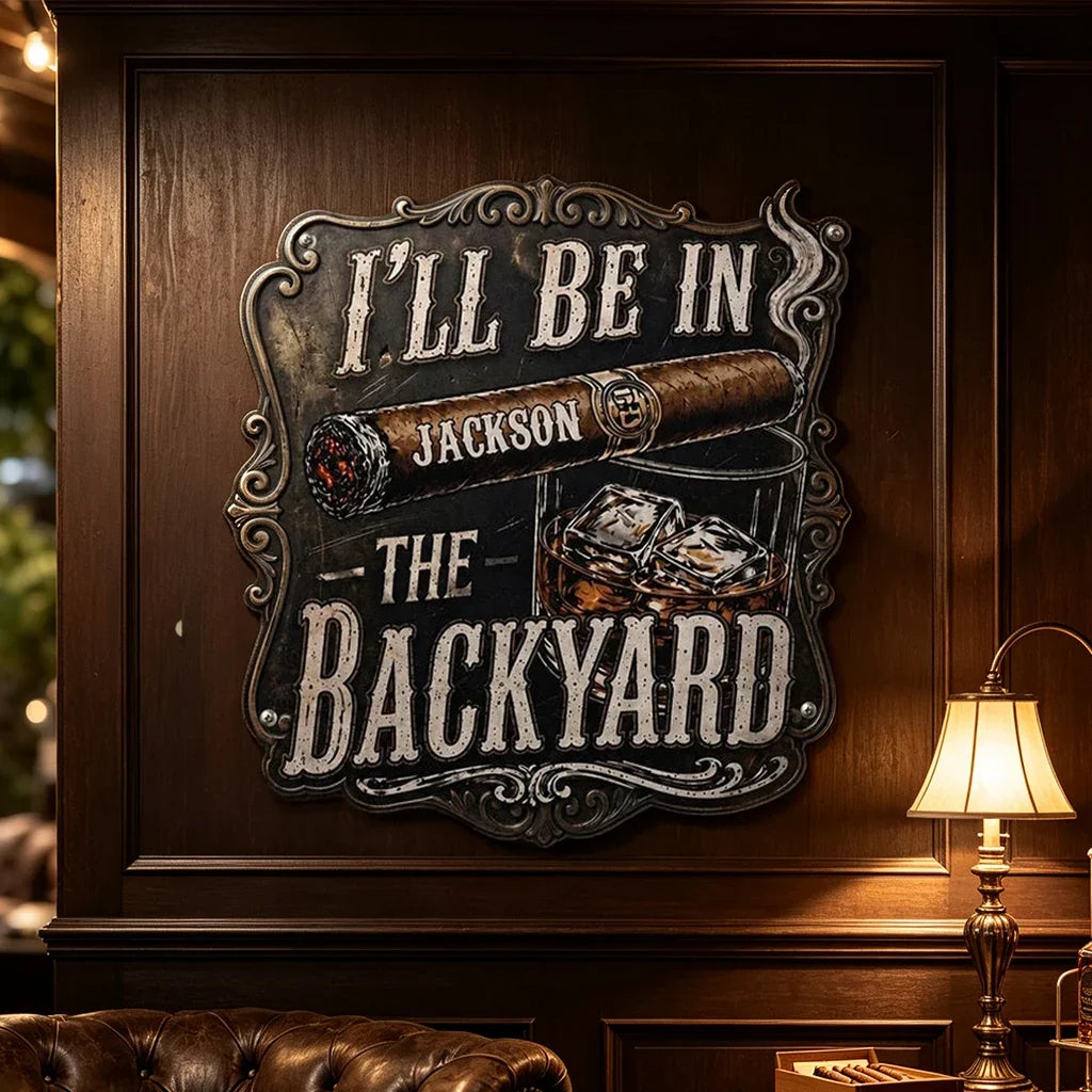 Personalized Vintage Metal Sign for Dad, Whiskey & Cigar Decor