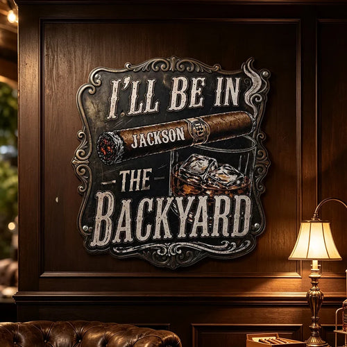 Personalized Vintage Metal Sign for Dad, Whiskey & Cigar Decor