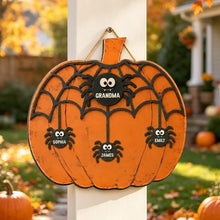 Load image into Gallery viewer, Personalized Wooden Halloween Sign for Grandma with Spiders
