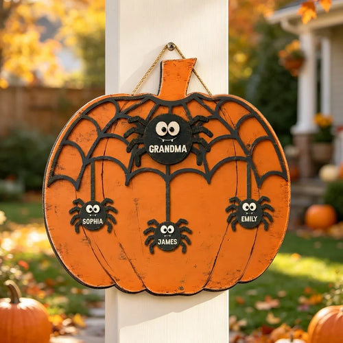 Personalized Wooden Halloween Sign for Grandma with Spiders