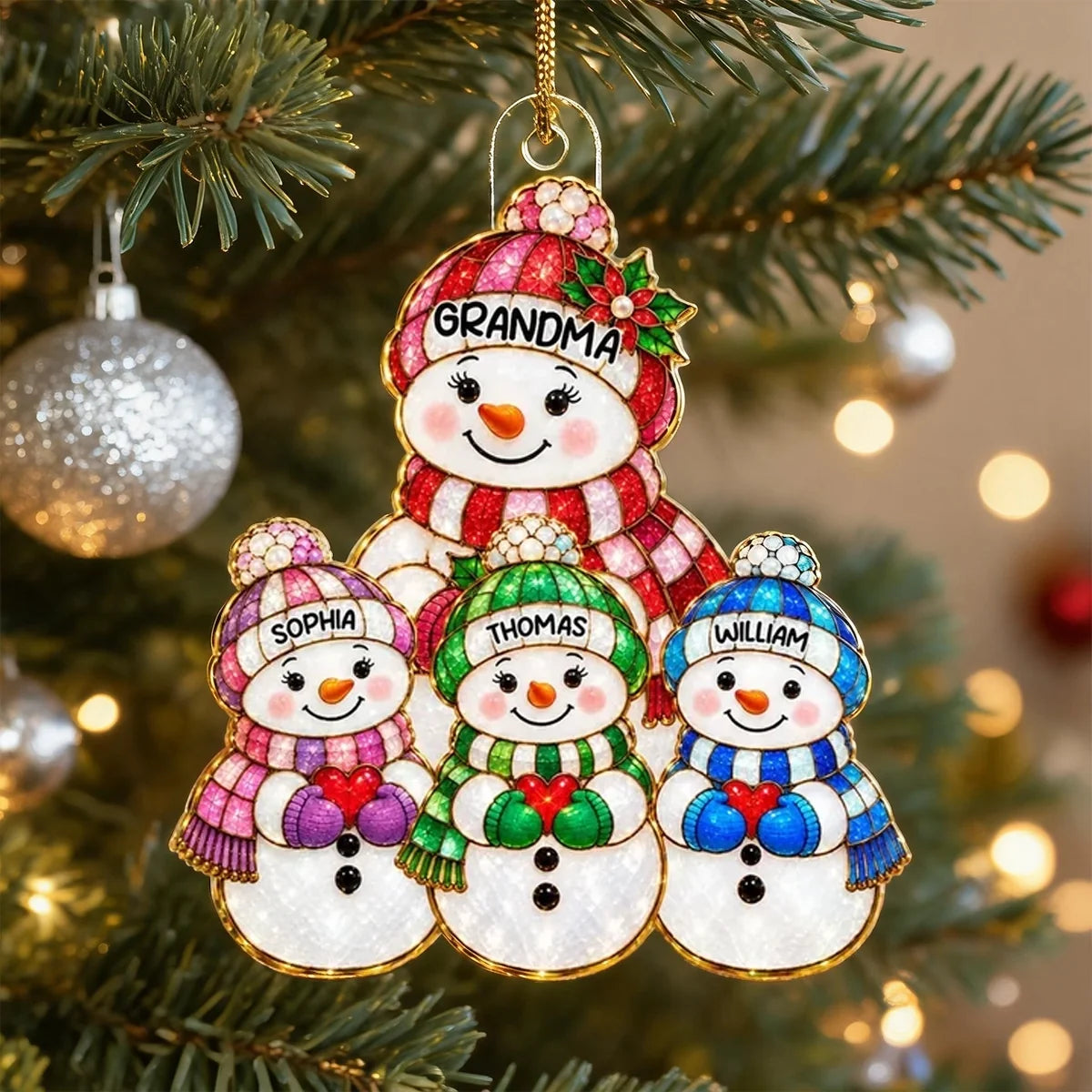 Personalized Acrylic Snowman Ornament Custom Gift for Grandma