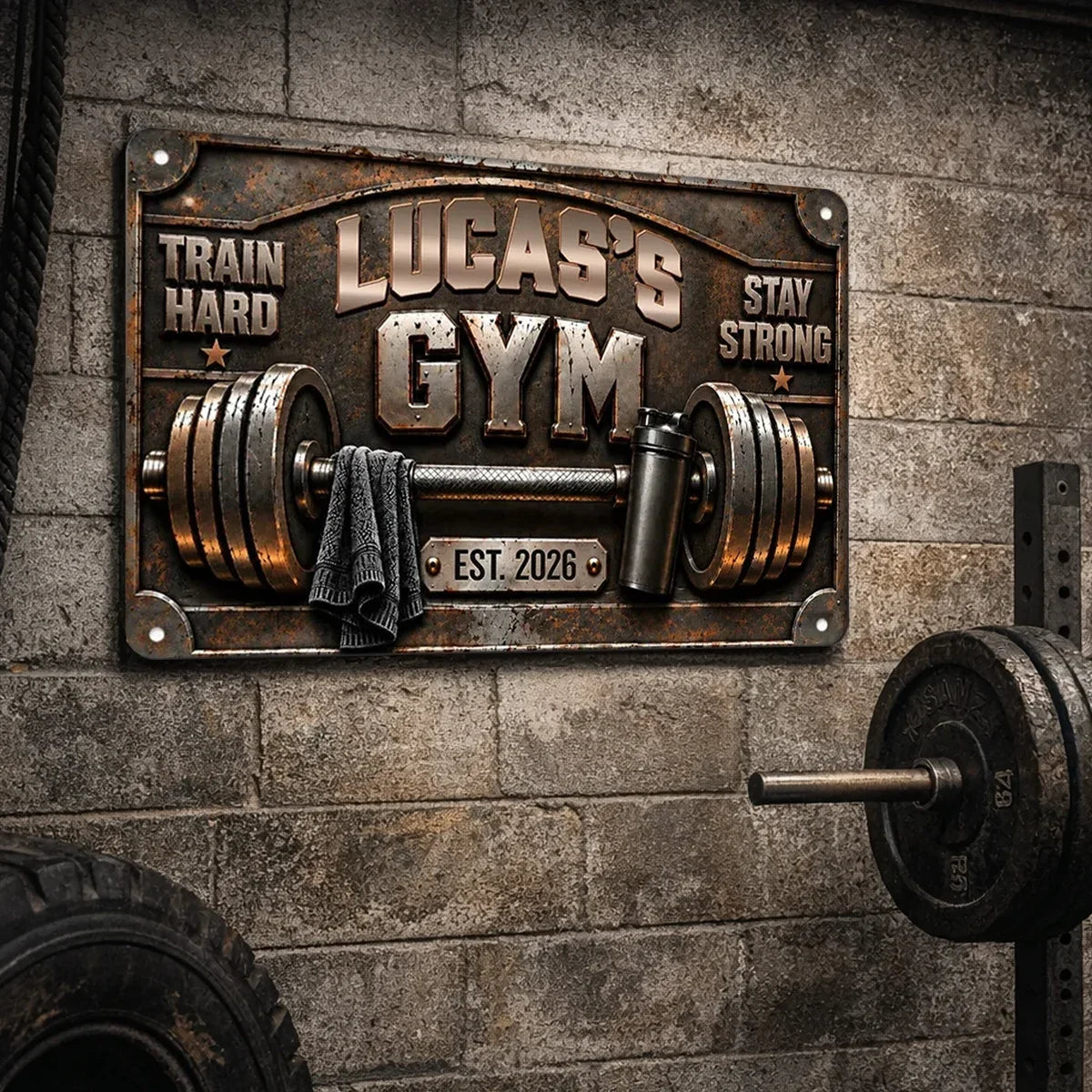 Personalized Rectangular Iron Gym Sign Custom Name Gift for Fitness Enthusiasts