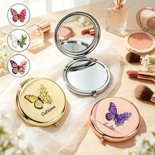 Load image into Gallery viewer, Personalized Metal Compact Mirror Birth Flower Butterfly Art Gift for Friend
