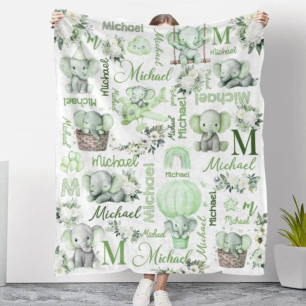 Personalized Baby Blanket for Girls - Cute Elephant Design with Name - Nursery Decor Blanket MagicInPrints