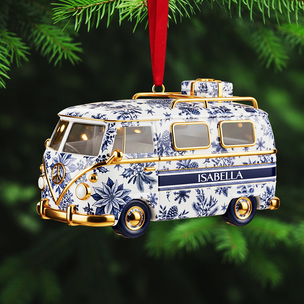 Personalized Gifts For Christmas, Camper Van Toile de Jouy Custom Shape Acrylic Ornament Ornament MagicInPrints
