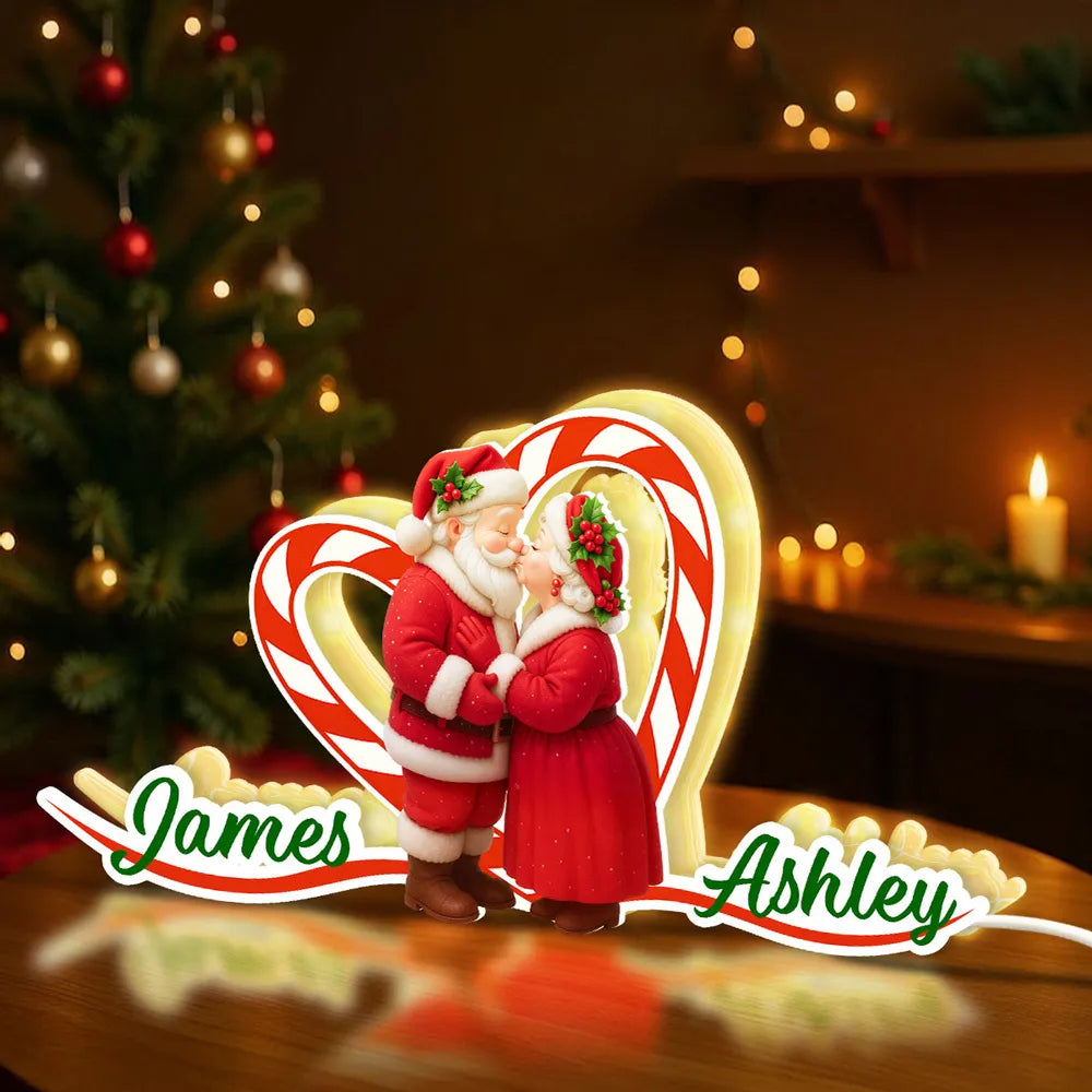 Personalized Christmas Tabletop Decor for Couples - Santa and Mrs. Claus with Heart Plaque MagicInPrints