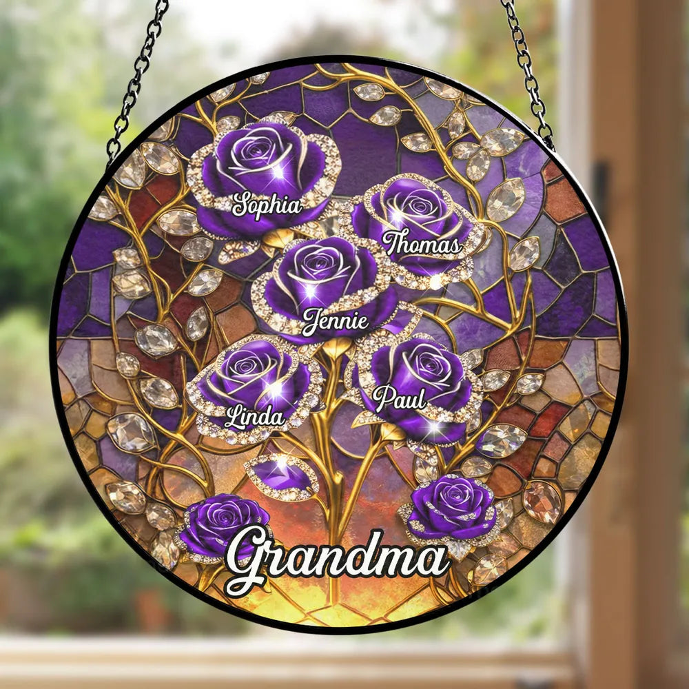 Personalized Stained Glass Sun Catcher for Grandma - Custom Family Names Ornament MagicInPrints