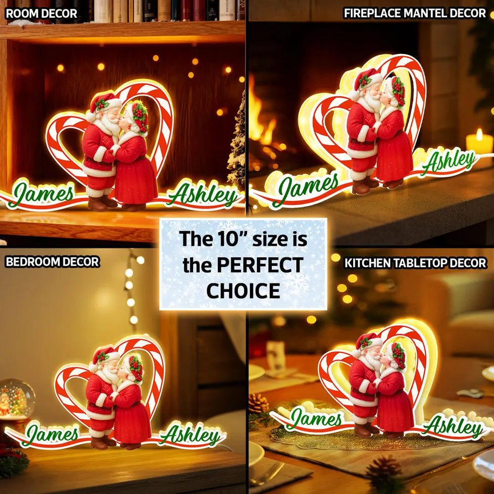Personalized Christmas Tabletop Decor for Couples - Santa and Mrs. Claus with Heart Plaque MagicInPrints