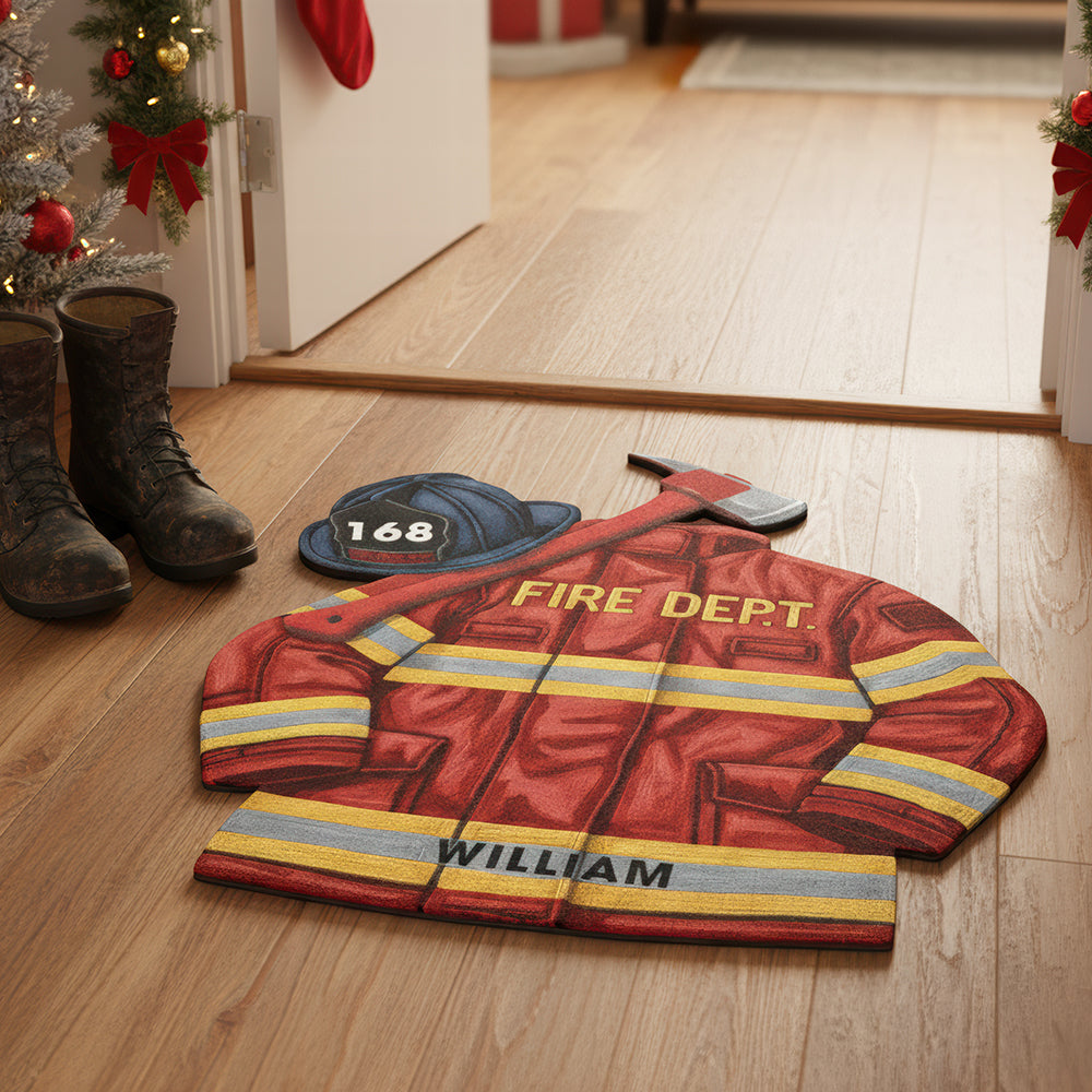 “Welcome Home, Firefighter!” - Personalized Fire Dept Doormat - Custom Gift for Firefighters, New Homeowners, and Public Service Heroes Doormat MagicInPrints