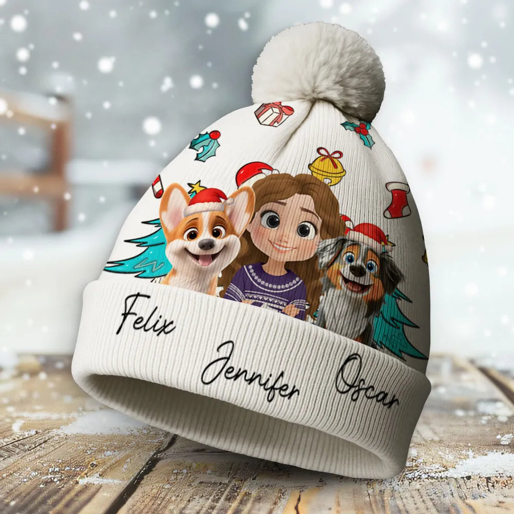 Custom Kids Christmas Beanie with Cartoon Characters and Names - Holiday Gift Hat MagicInPrints