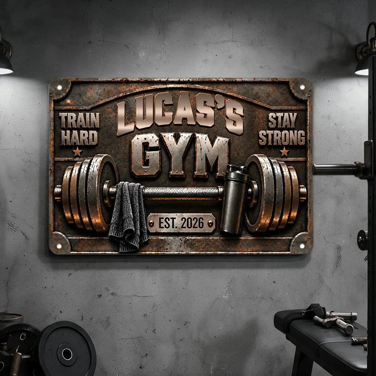 Personalized Rectangular Iron Gym Sign Custom Name Gift for Fitness Enthusiasts