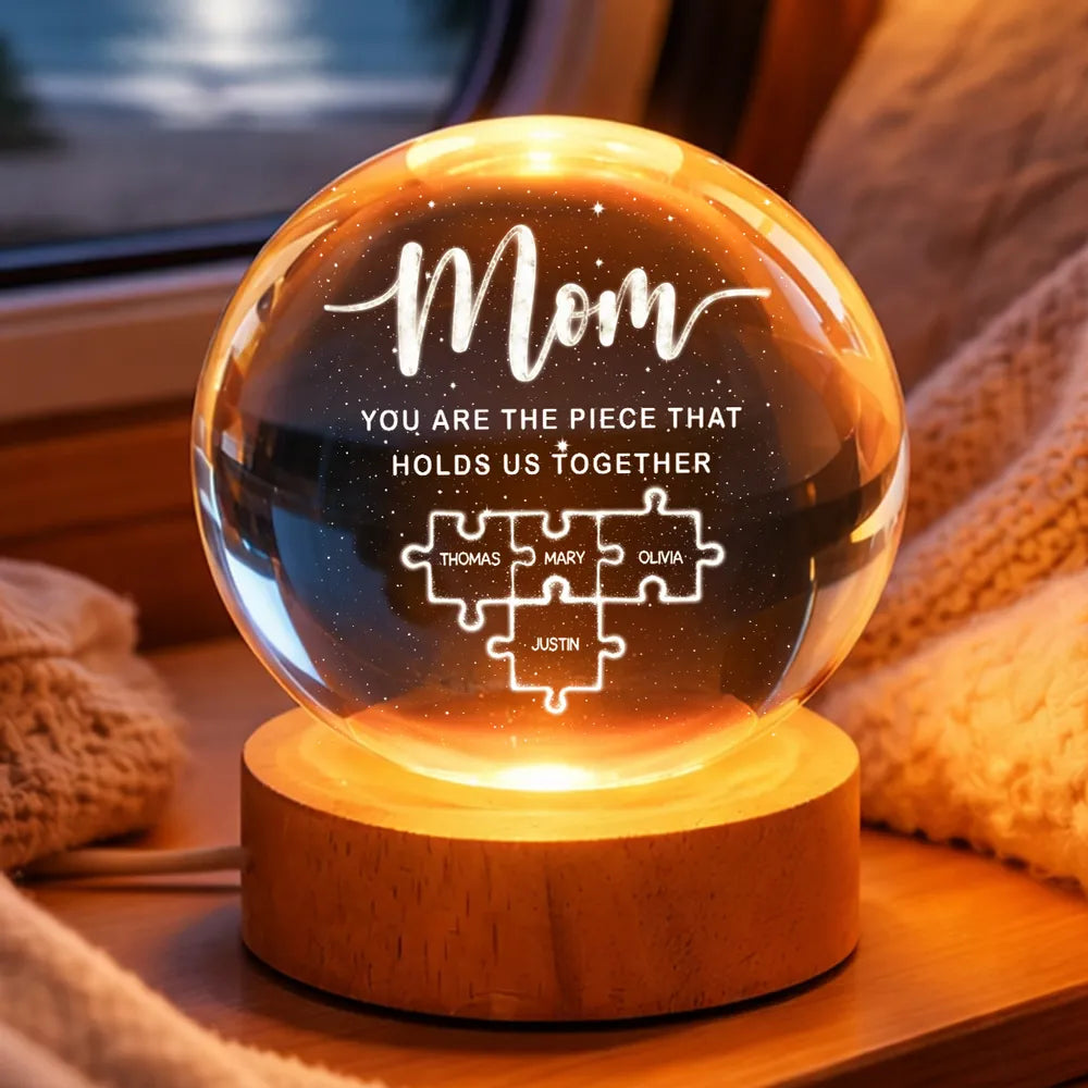 Personalized Crystal Ball Gift for Mom with Puzzle Design - Sentimental Mother's Day Keepsake Lamp MagicInPrints