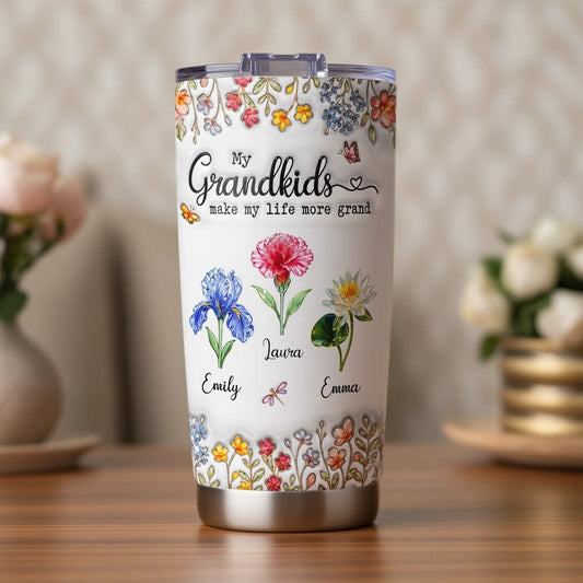 Personalized Floral Tumbler for Grandparents - Custom Names & Sentimental Gift Cup MagicInPrints